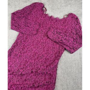 Diane Von Furstenberg Dress Women Burgendy Zarita Long Sleeve Floral Lace - 4